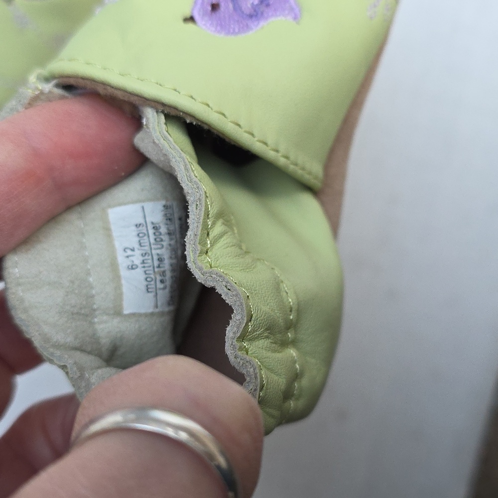 Robeez Perched Pals Lime Green Soft Sole Baby Shoes Pink and Lavendar Birds - Picture 7 of 8
